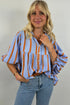 Stripe Crinckled Ruffled Sleeve Button up Loose Shirt